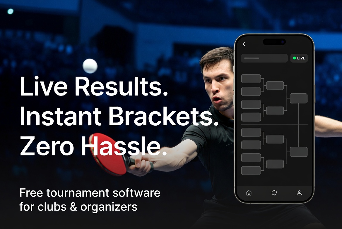 Table tennis tournament software with live results and brackets